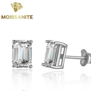Emerald Cut Mossainite Diamond Earrings